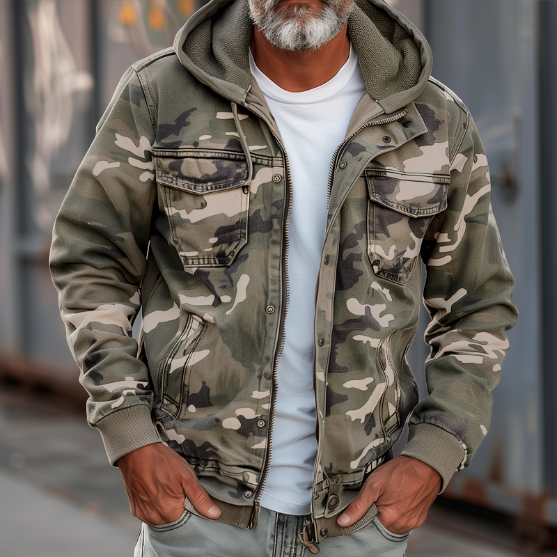 Herre Camouflage Cargo Jakke med Hætte 3