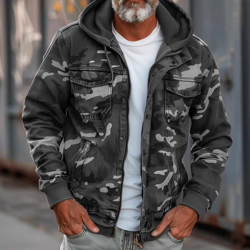 Herre Camouflage Cargo Jakke med Hætte 4