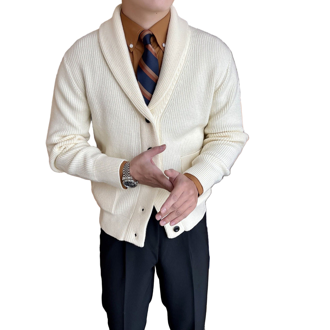 Herre Cardigan med Sjalkrave og Ribstrik 0