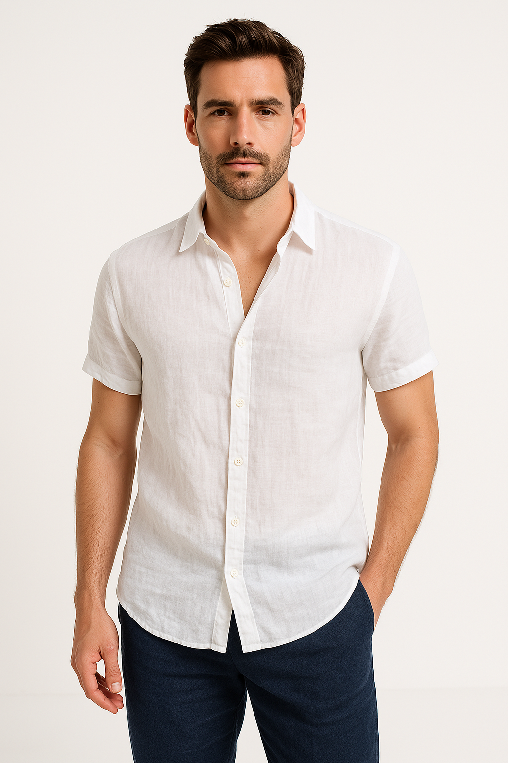 Herre Casual Skjorte Kort Ærme Button Down Krave 1