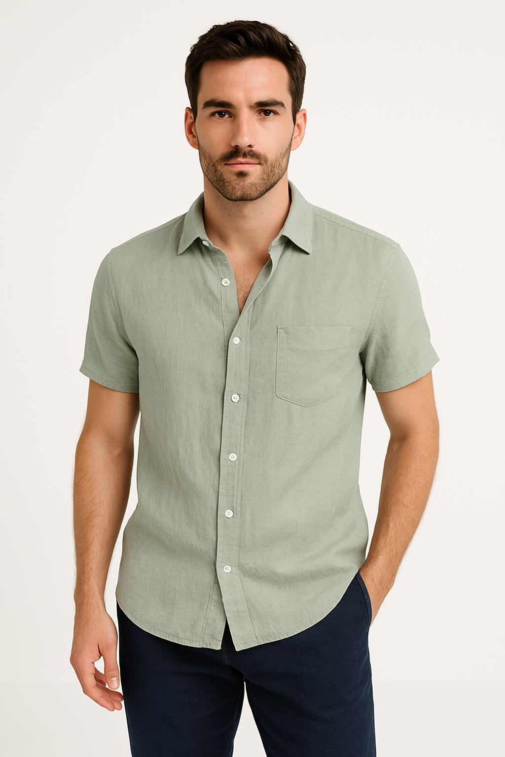 Herre Casual Skjorte Kort Ærme Button Down Krave 4