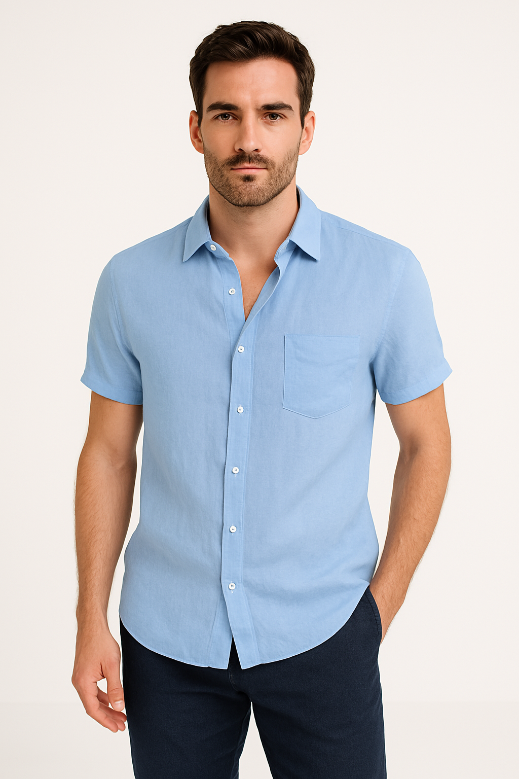 Herre Casual Skjorte Kort Ærme Button Down Krave 5