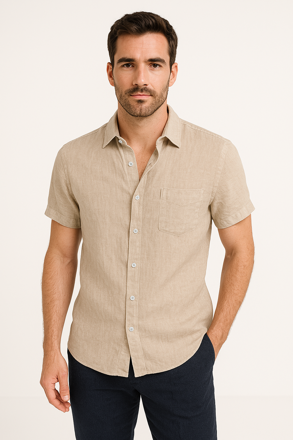Herre Casual Skjorte Kort Ærme Button Down Krave 6
