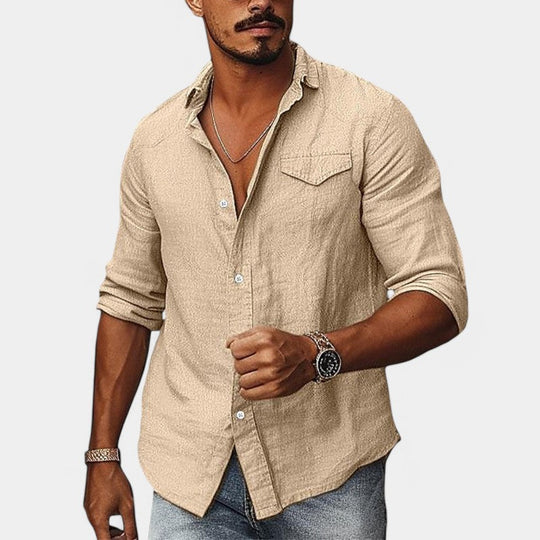 Herre Chemise i Coton-Lin med Lomme 2