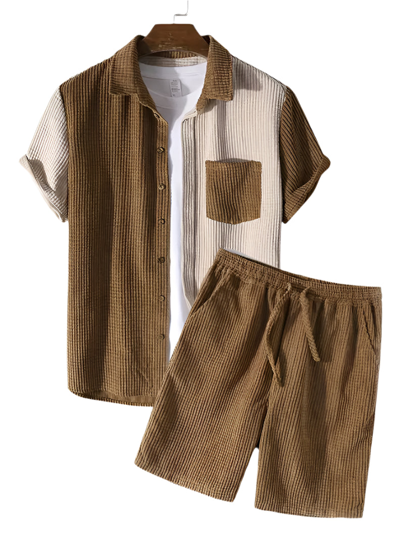 Herre Corduroy Sæt Skjorte og Shorts 0