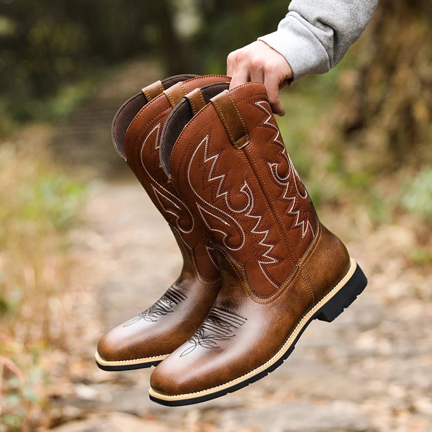 Herre Cowboy Støvler Broderet Retro Design Læder Høj Top 2