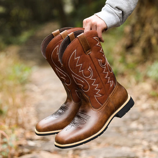 Herre Cowboy Støvler Broderet Retro Design Læder Høj Top 2