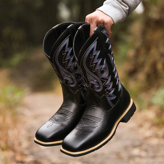 Herre Cowboy Støvler Broderet Retro Design Læder Høj Top 5