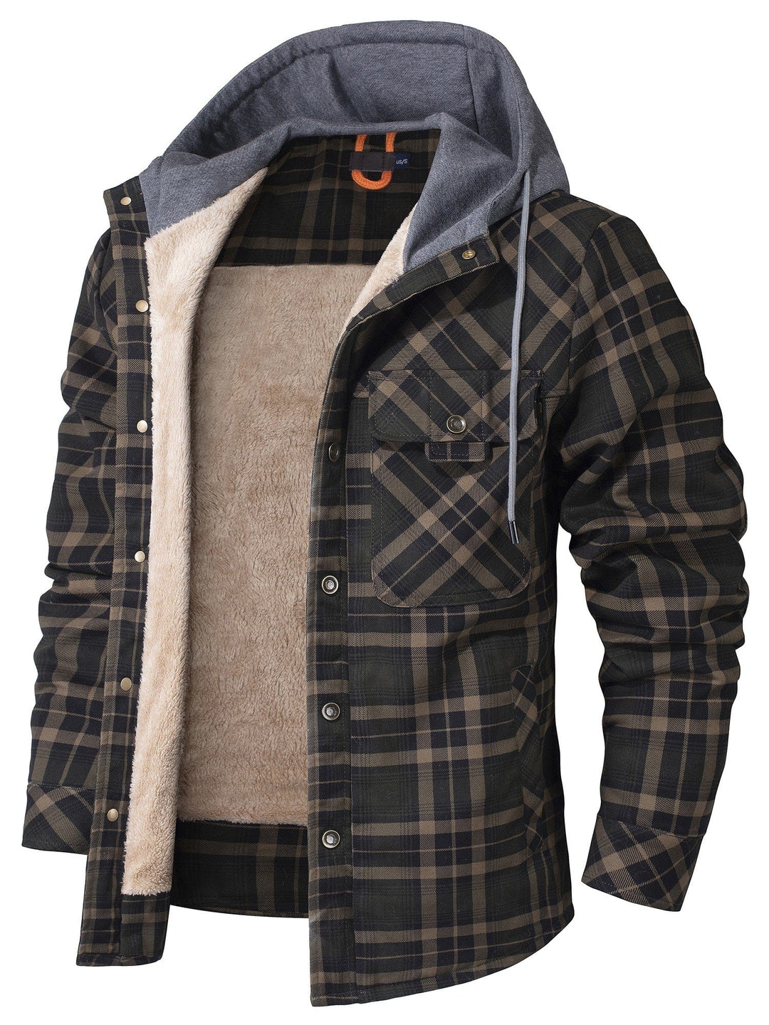 Herre Flannel Jakke med Hætte og Falsk Pels 1