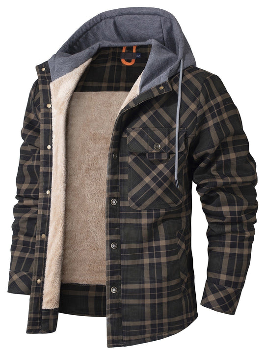 Herre Flannel Jakke med Hætte og Falsk Pels 1