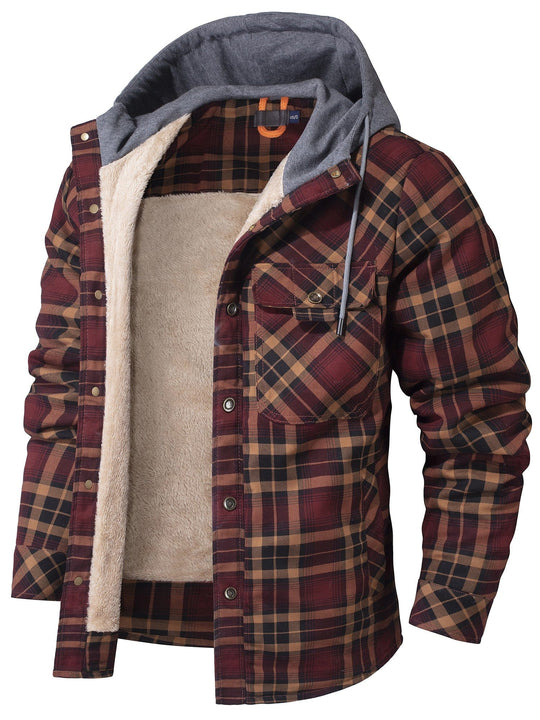 Herre Flannel Jakke med Hætte og Falsk Pels 2