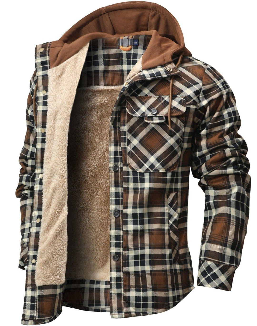 Herre Flannel Jakke med Hætte og Falsk Pels 3