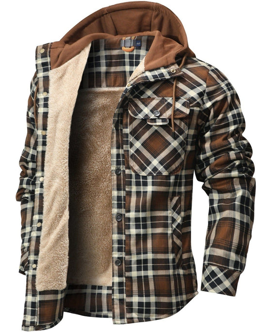 Herre Flannel Jakke med Hætte og Falsk Pels 3