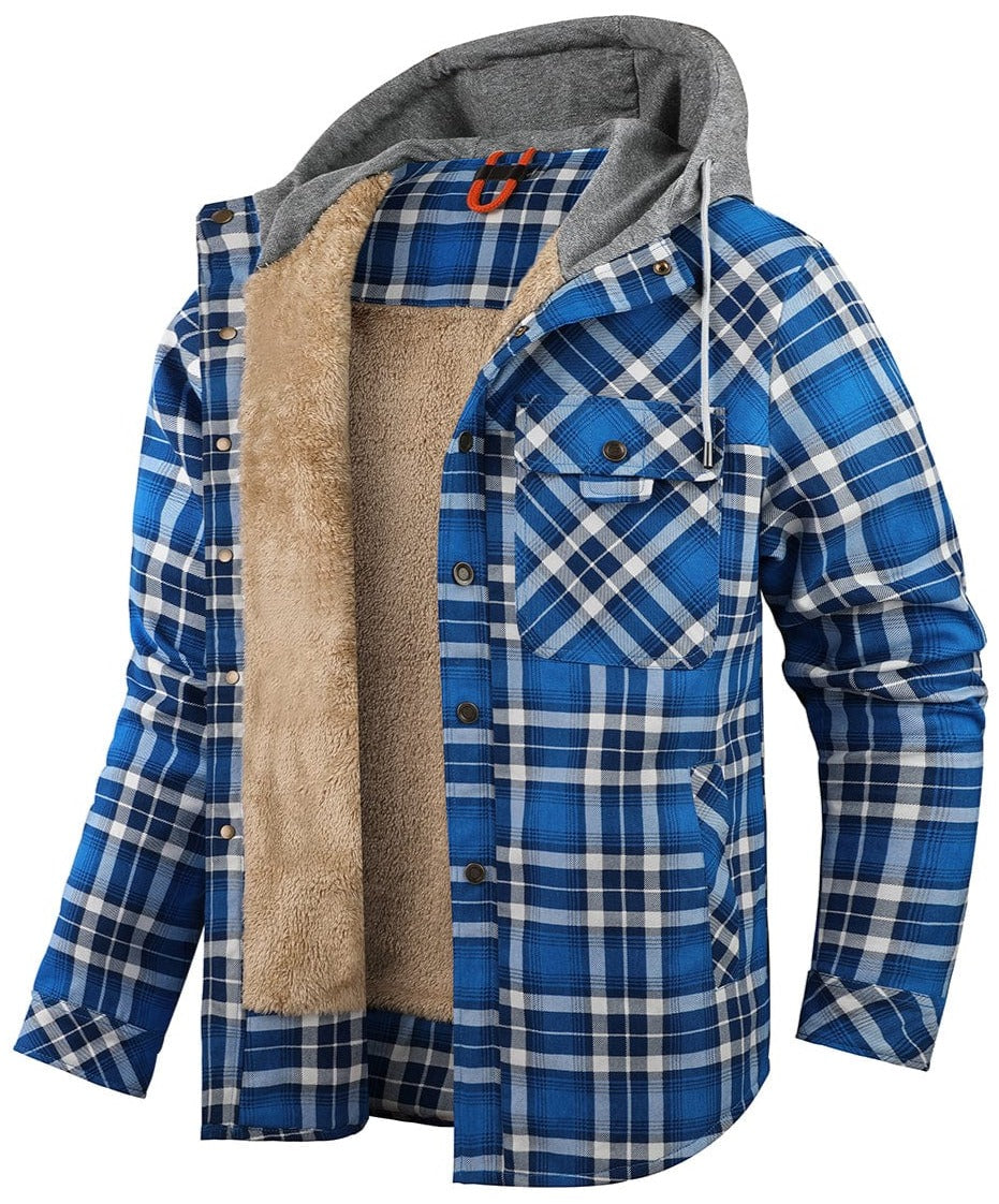 Herre Flannel Jakke med Hætte og Falsk Pels 4