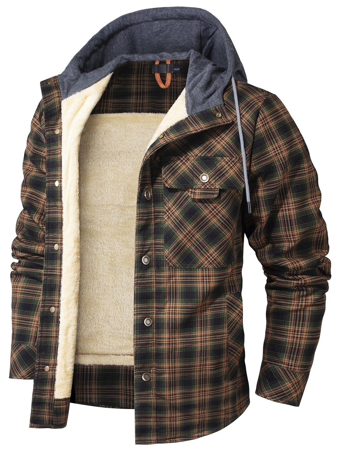 Herre Flannel Jakke med Hætte og Falsk Pels 6