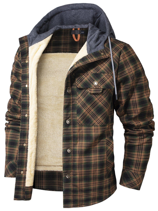 Herre Flannel Jakke med Hætte og Falsk Pels 6