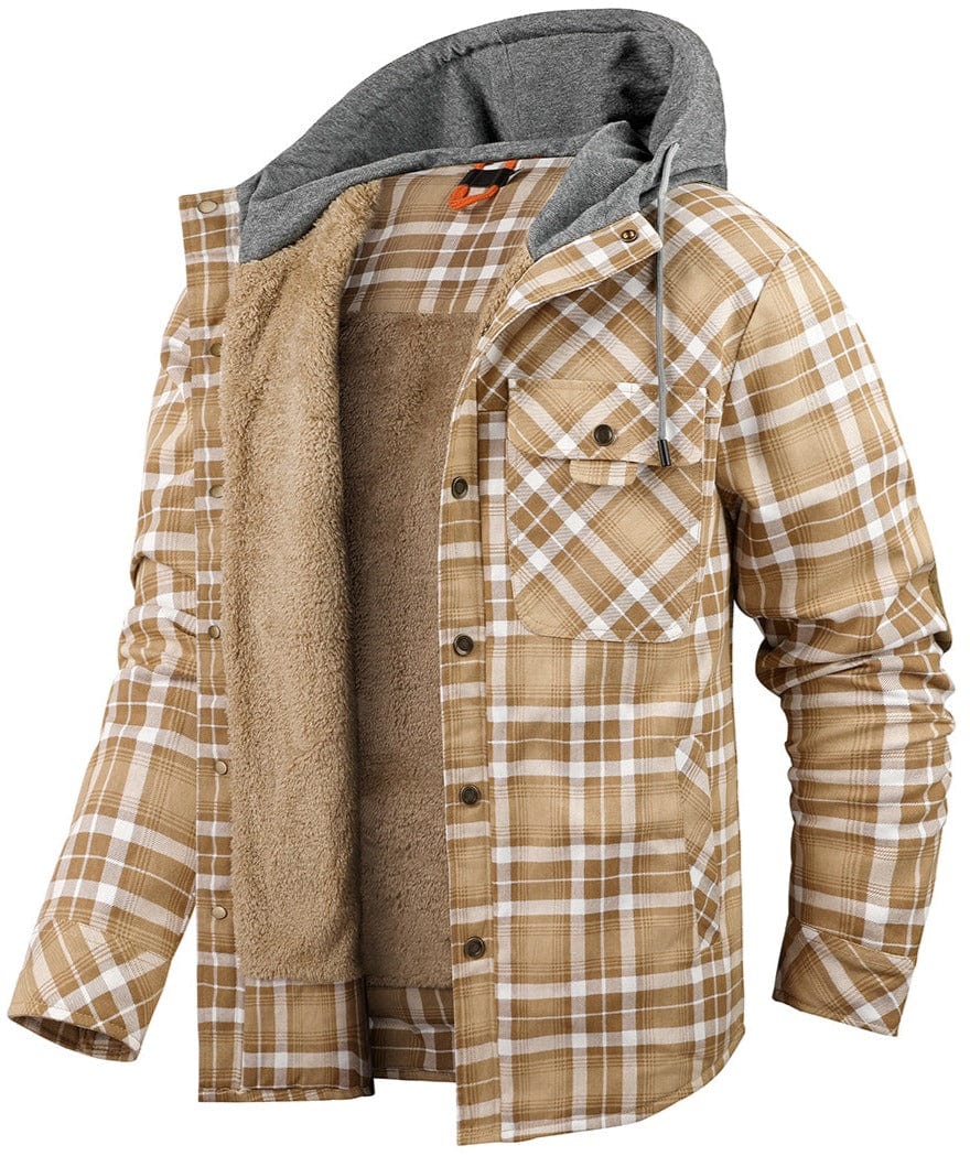 Herre Flannel Jakke med Hætte og Falsk Pels 7