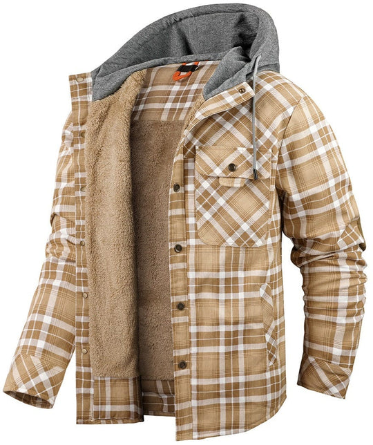 Herre Flannel Jakke med Hætte og Falsk Pels 7