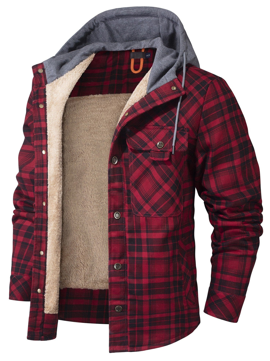 Herre Flannel Jakke med Hætte og Falsk Pels 8