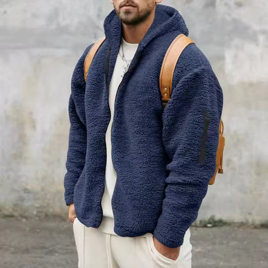 Herre Fleece Frakke Oversized Fit med Hætte 1