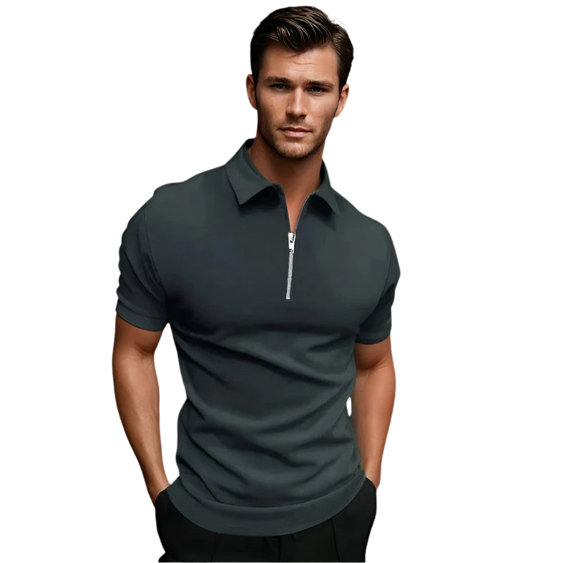 Herre Golf T-shirt Med Lynlås Strækbart Polyester 0