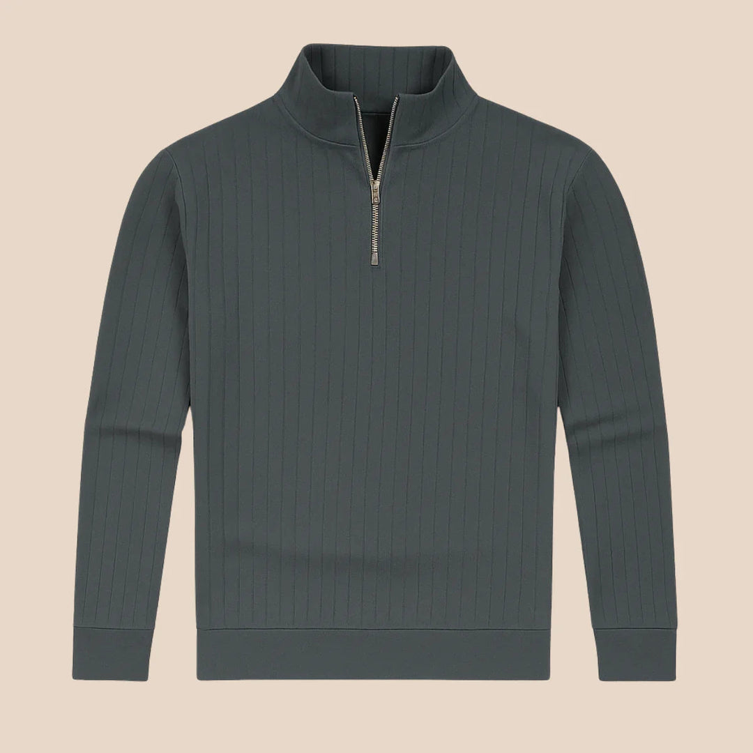 Herre Halv Lynlås Ribbet Jumper Moderne Strikblanding 6