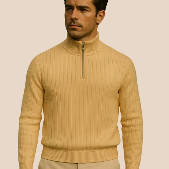 Herre Halv Lynlås Ribbet Jumper Moderne Strikblanding 8