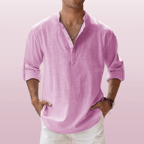 Herre Henley Skjorte Linned Blend Langærmet Casual 10