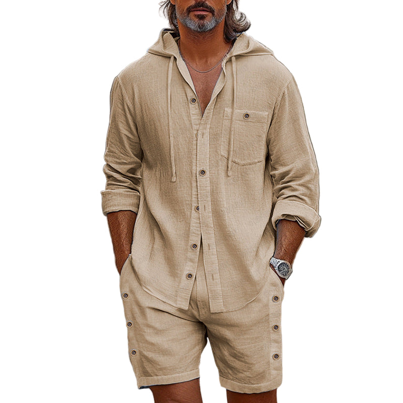 Herre Hooded Skjorte Linned Blend Casual 0
