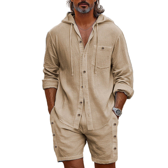 Herre Hooded Skjorte Linned Blend Casual 0