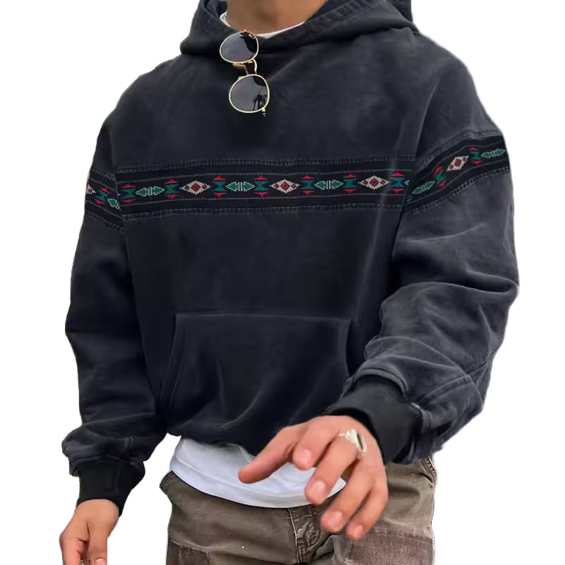 Herre Hoodie Oversized Fit Retro Print 0