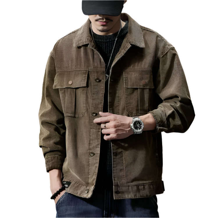 Herre Khaki Corduroy Jakke Robust Design 0