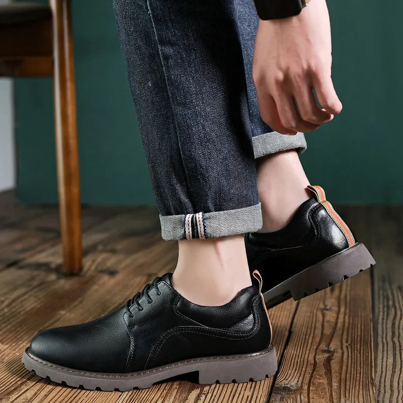 Herre Læder Sko Casual Britisk Stil med Holdbar Gummisål 3