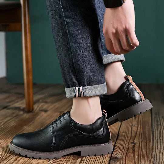 Herre Læder Sko Casual Britisk Stil med Holdbar Gummisål 3