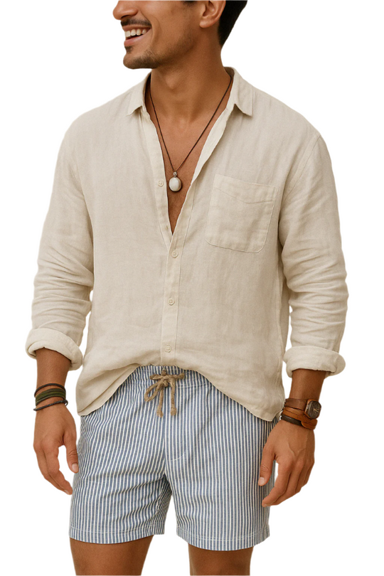 Herre Langærmet Skjorte Button-Up Linned 0