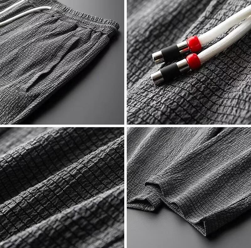 Herre Loungewear Sæt – V-Hals Langærmet Top & Drawstring Bukser i Bomulds- og Linnedblanding 3