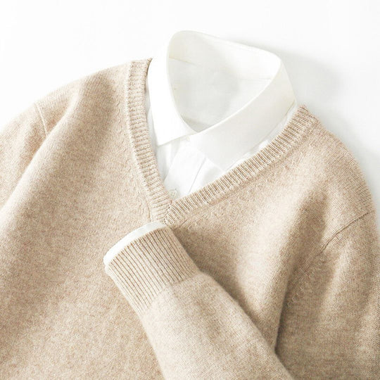 Herre Merino V-Hals Sweater Blød Uld 12