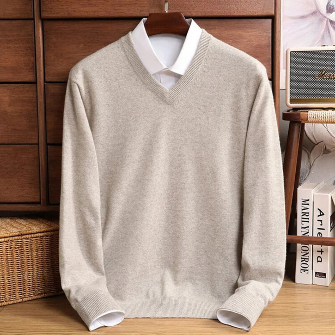Herre Merino V-Hals Sweater Blød Uld 3