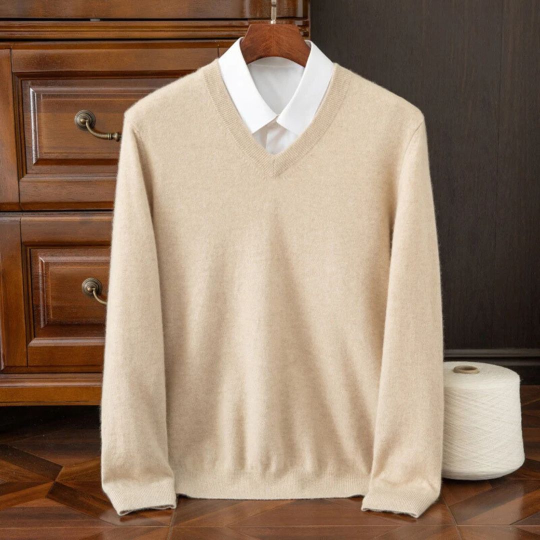 Herre Merino V-Hals Sweater Blød Uld 5