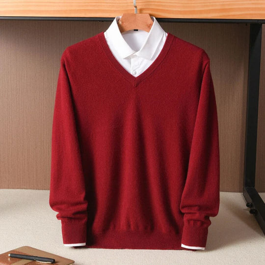 Herre Merino V-Hals Sweater Blød Uld 6