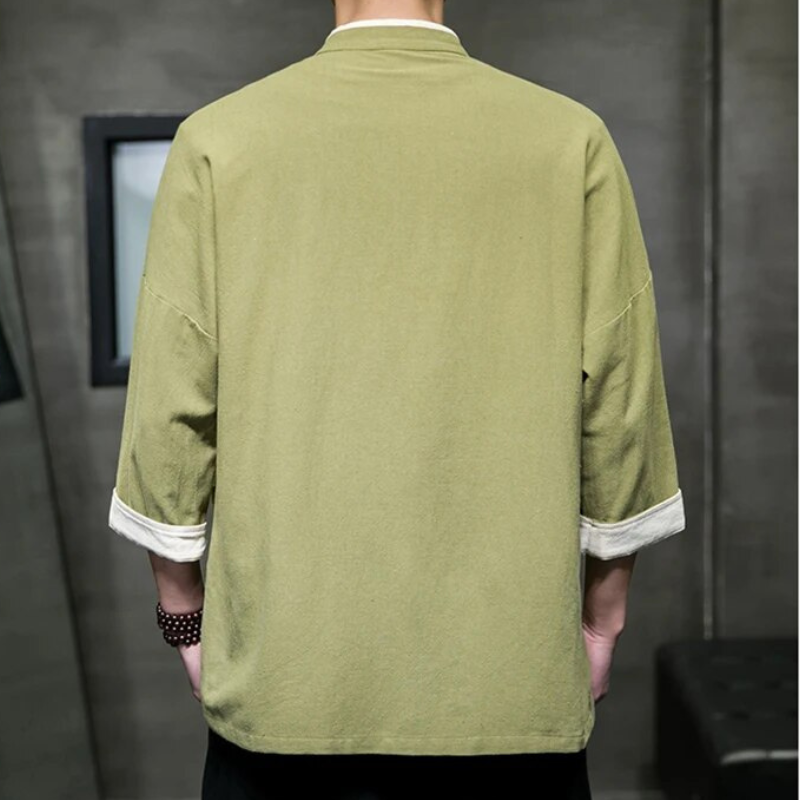 Herre Overshirt Japansk Stil i Blød Bomulds- og Linnedblanding 1