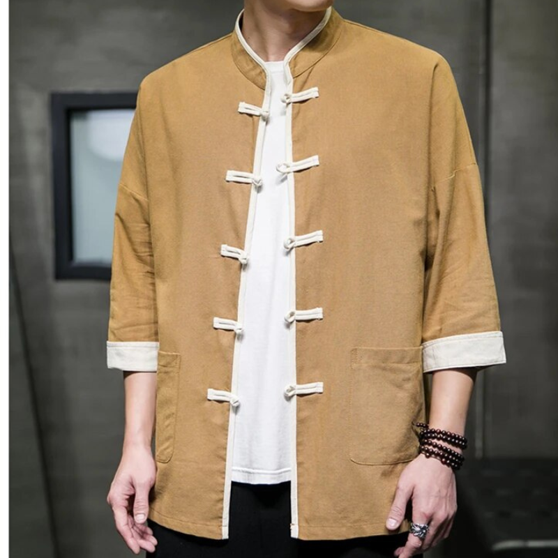 Herre Overshirt Japansk Stil i Blød Bomulds- og Linnedblanding 2