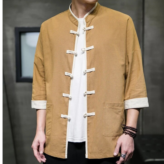 Herre Overshirt Japansk Stil i Blød Bomulds- og Linnedblanding 2