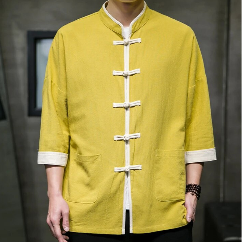 Herre Overshirt Japansk Stil i Blød Bomulds- og Linnedblanding 4