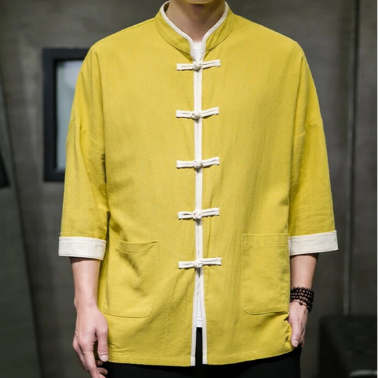 Herre Overshirt Japansk Stil i Blød Bomulds- og Linnedblanding 4