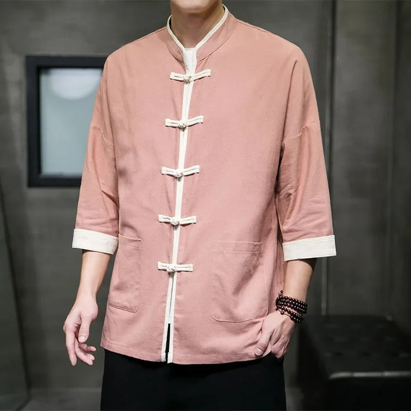 Herre Overshirt Japansk Stil i Blød Bomulds- og Linnedblanding 6