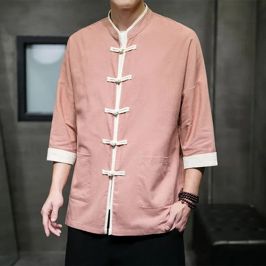 Herre Overshirt Japansk Stil i Blød Bomulds- og Linnedblanding 6