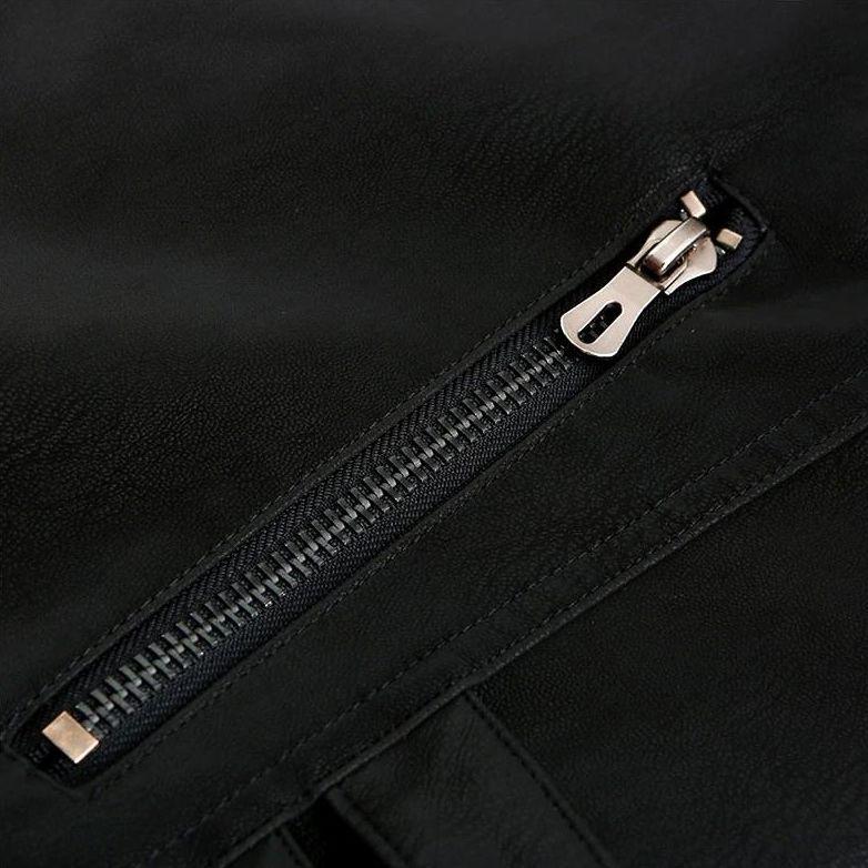 Herre PU Læderjakke med Rød Kant 5