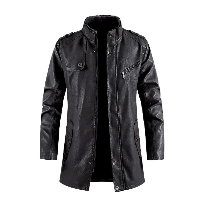Herre PU Læderjakke med Ståkrave 0