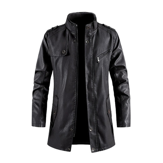 Herre PU Læderjakke med Ståkrave 0